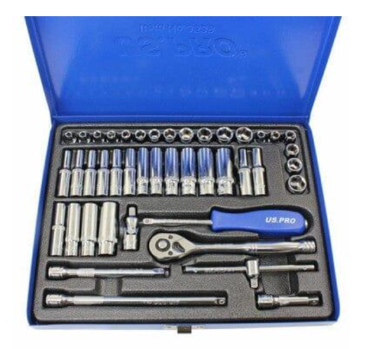 43pc 1/4″ Dr Metric & AF, Imperial Socket Set, Ratchet, Bars