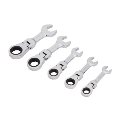 5 PCE FLEXIBLE STUBBY RATCHET SPANNER SET (10-19MM)