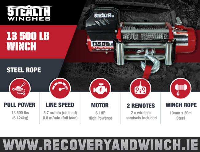 Stealth 13500LB Car Transporter Recovery Winch 🔴