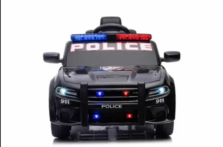 Kids’ 12V Black / White Electric Dodge Police Car – With Microphone, Parental Control & Safety Featu