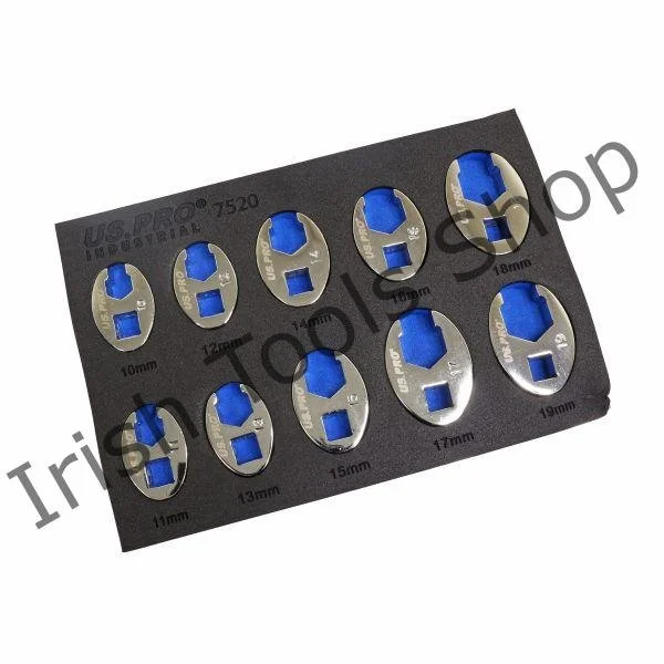 10 Piece 3/8″ Drive Metric Crowfoot Wrench Set In Eva Tray