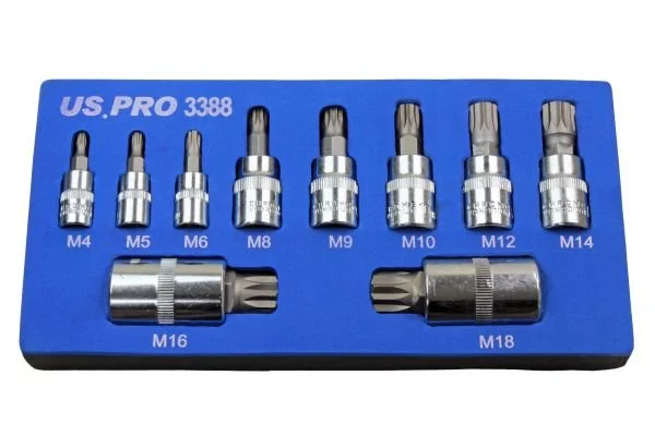 US PRO 10 Piece Triple Square Bit Sockets in Eva Tray Suits VW, BMW, Mercedes & Porsche