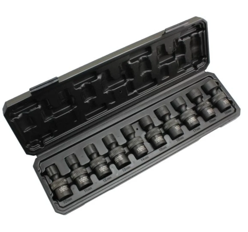 US PRO 10 Piece 3/8″ Drive Metric Swivel Impact Shallow Sockets | 10mm – 19mm | Spring-loaded Ball &