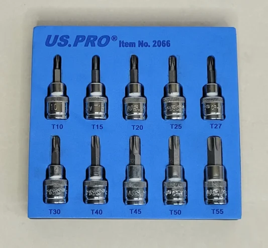 US PRO 10 Piece 3/8″ Drive 48mm Long Star Bit Sockets | T10 – T55