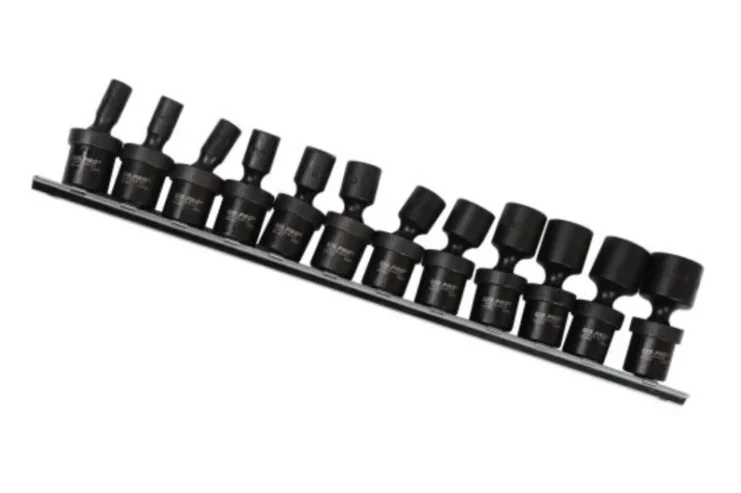 US PRO 12 Piece 1/4″ Drive Metric Swivel Deep Shallow Impact Sockets | Spring-loaded Ball & Pin Desi