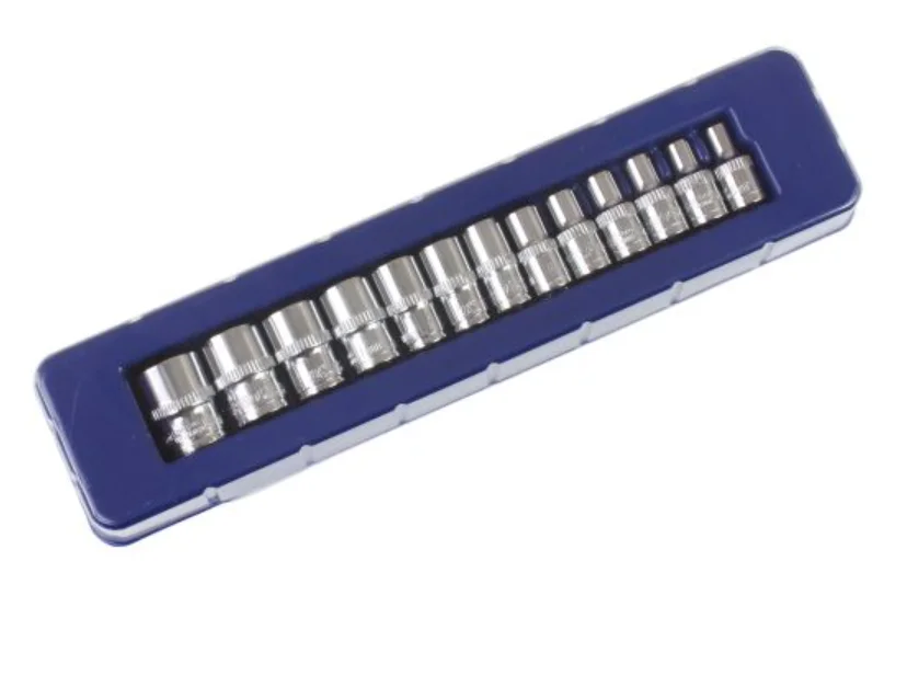 US PRO 13 Piece 1/4″ Drive 6 Point Shallow Sockets With Knurling Ring On Bottom | 4-14mmUS PRO 13 Pi