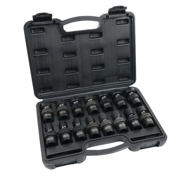 US PRO 15 Piece 1/2″ Drive Metric Sized Swivel 360° Shallow Impact Socket Set Ideal For Confined Spa
