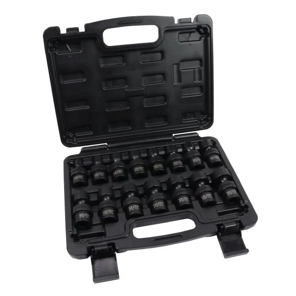 US PRO 15 Piece 3/8″ Drive Metric Swivel 360° Shallow Impact Socket Set | Spring-Loaded Ball & Pin D