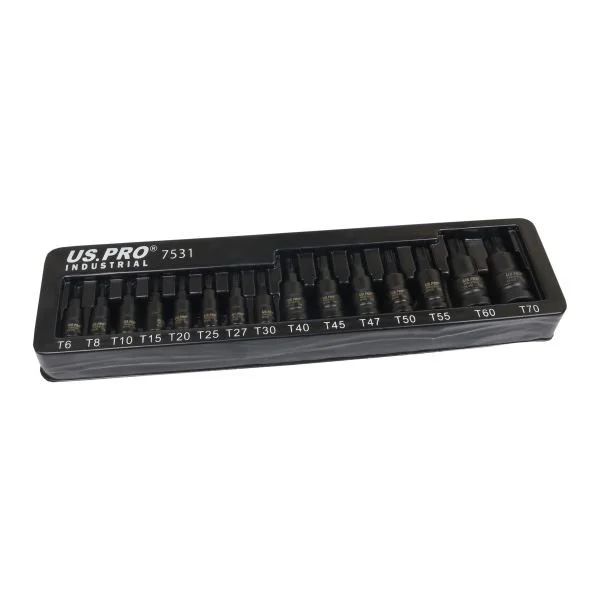 US PRO 15 Piece 1/4″ 3/8″ 1/2″ Drive Impact Tamper Star Bit Socket Set