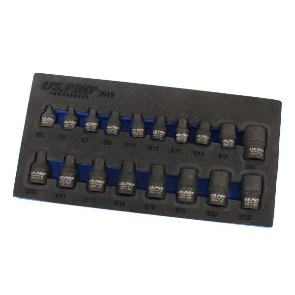 US PRO 18 Piece 3/8″ & 1/2″ Drive Impact E Star Socket Set