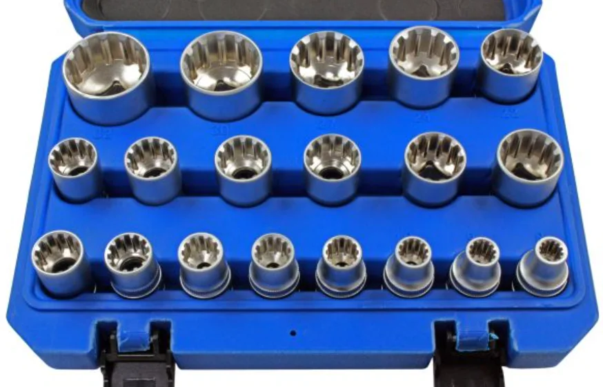 US PRO 19 Piece 1/2″ Drive Universal Hex 6 Point, Double Hex 12 Point, & T Star Type Gear Lock Socke