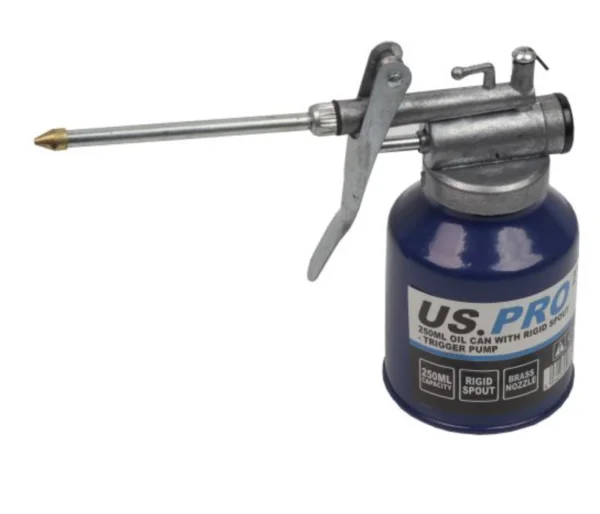 US PRO 250ML Metal Oil Can With Cap & Rigid Spout – Aluminium Trigger Pump