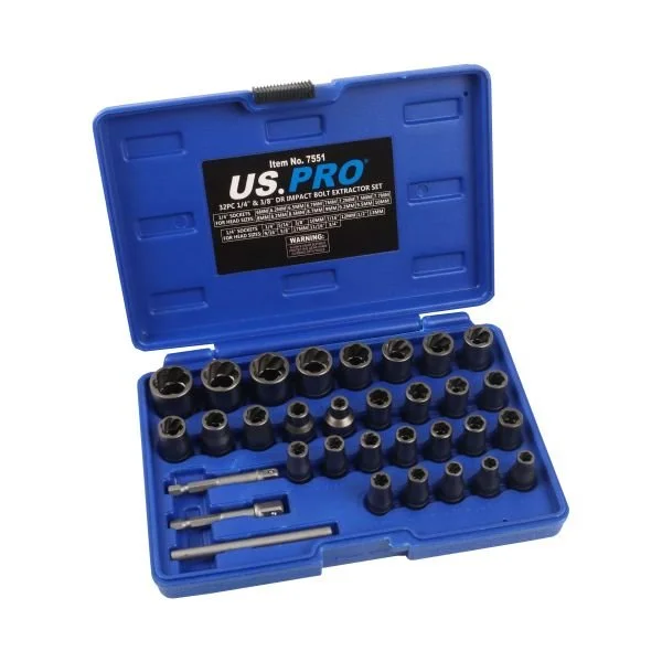 US PRO 32 Piece 1/4″ & 3/8″ Drive Impact Sockets | Bolt Extractor Set
