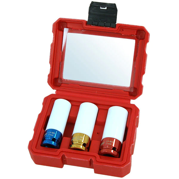 3Pc 1/2″ Drive Impact Socket Set With Thin Wall & Protective Sleeves 17mm, 19mm, 21mm