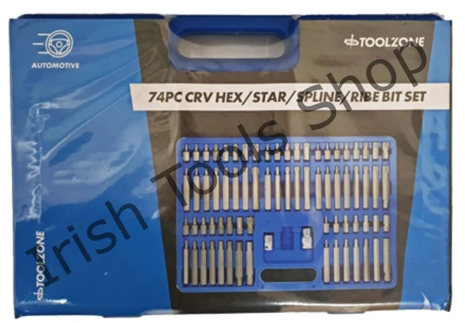 74Pc Crv Hex/Star/Spline/Ribe Bit Set