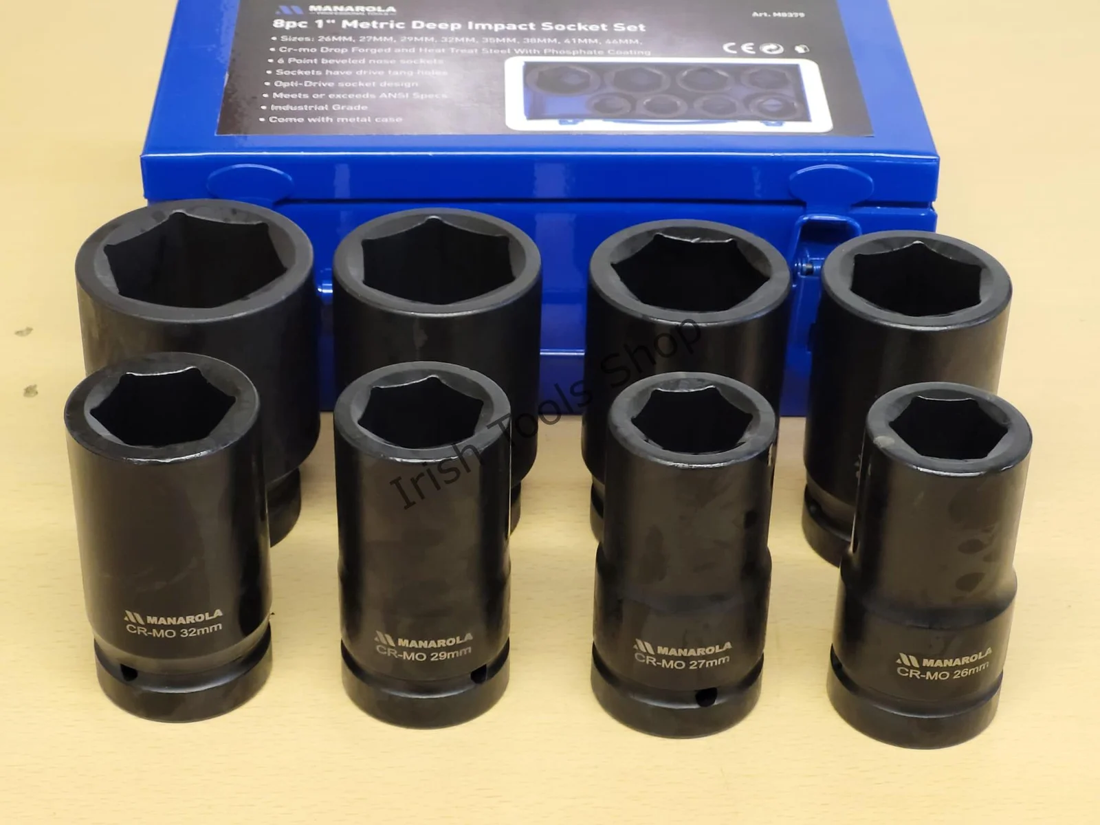 Industrial Grade 8pc 1″ Drive 6 Point Metric Deep Impact Socket Set 26 – 46mm