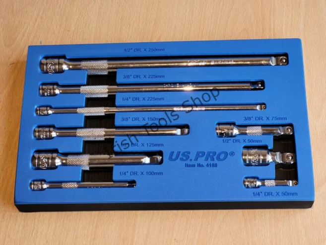 9 Piece 1/4″ 3/8″ 1/2″ Drive Wobble Extension Bar Set
