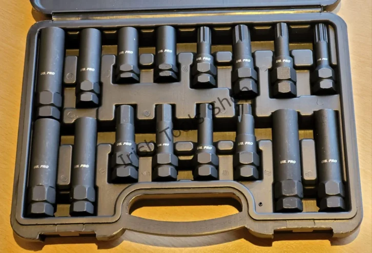 16Pc Locking Wheel Nut Master Thin Wall Extra Long Hex, Star, Spline Socket Set