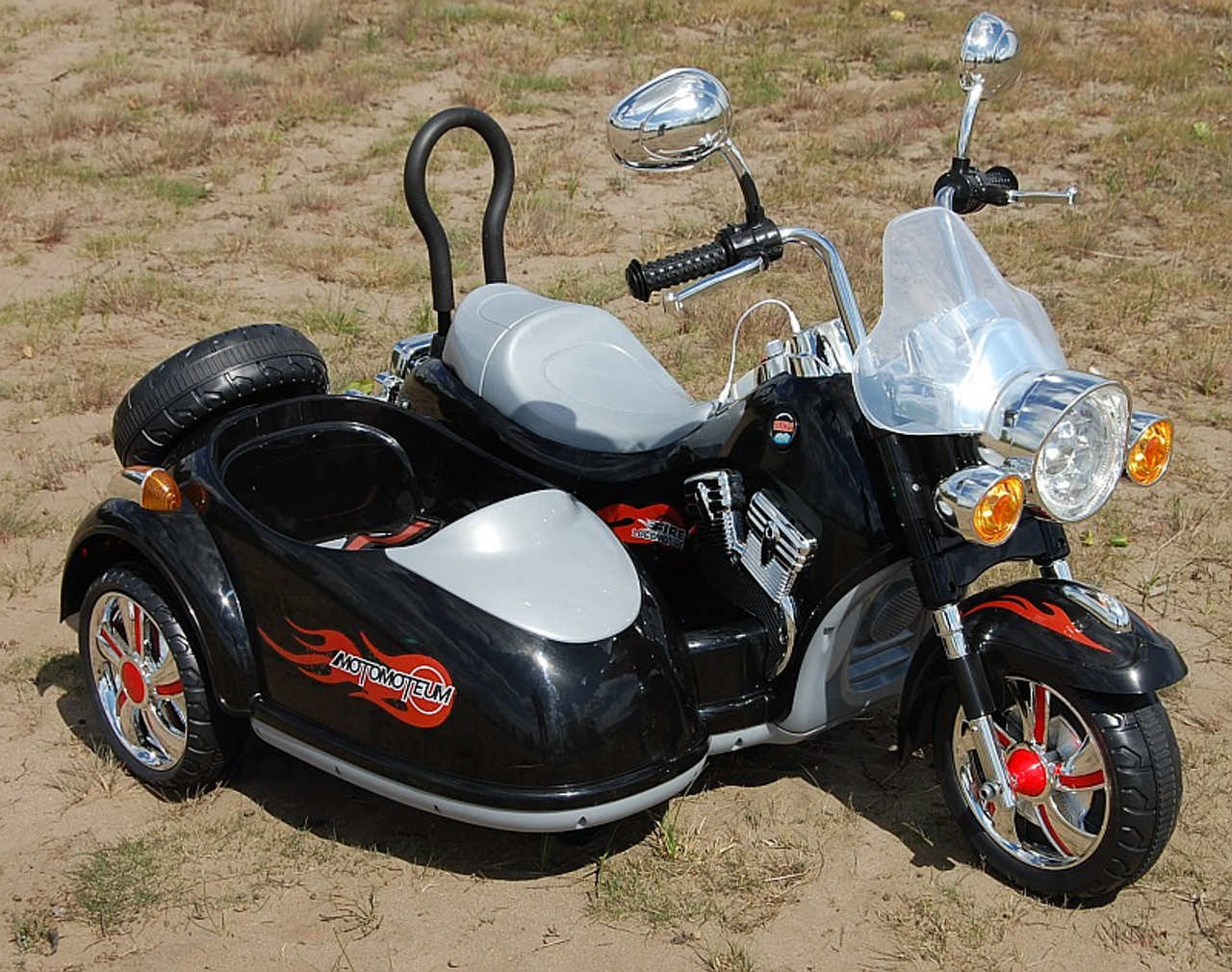 Harley Style 12V Electric Ride On Motorbike with Side Car Black