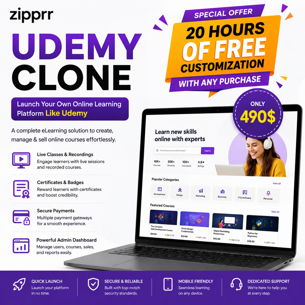 How Much Does Zipprr’s Udemy Clone Script Cost? $490